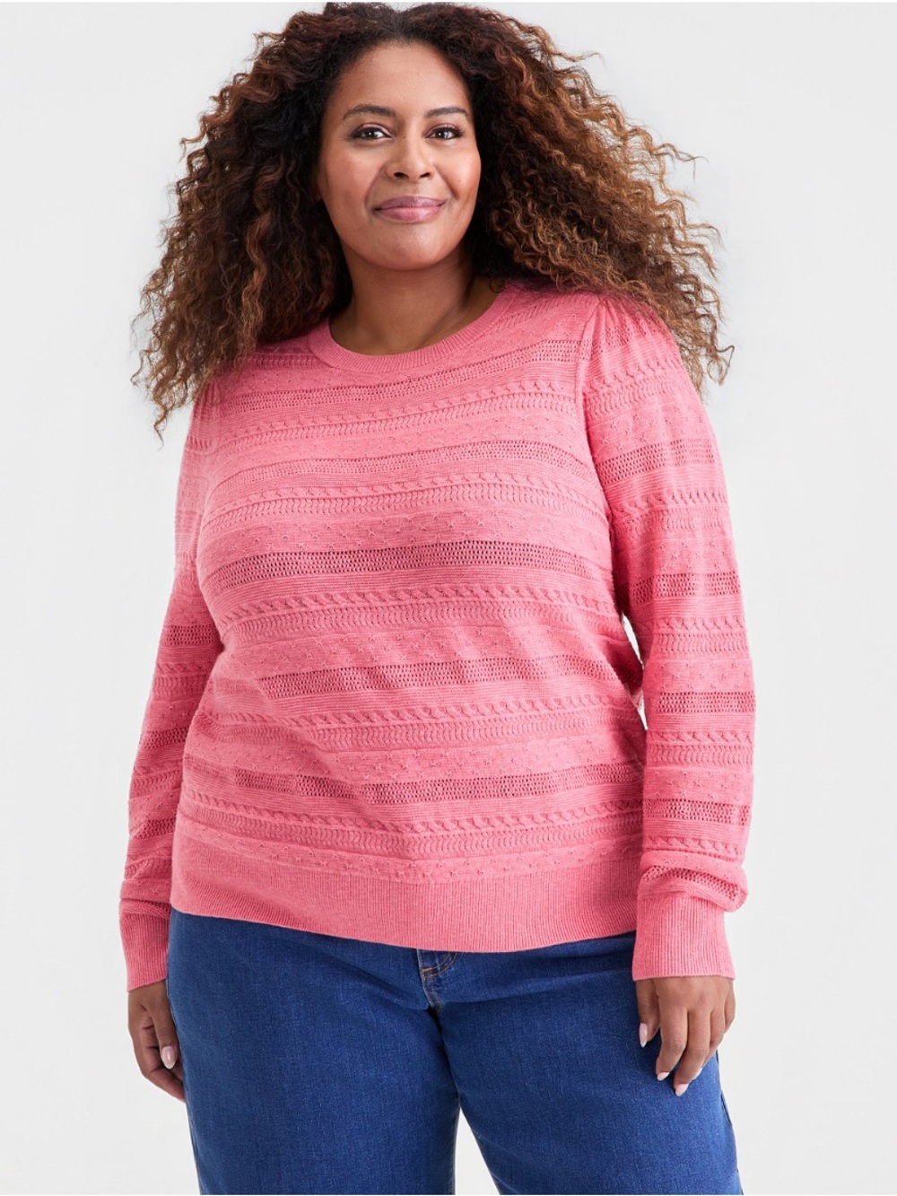 Pointelle Stripe Crewneck Sweater in Pink Classic Chic Preppy NWT